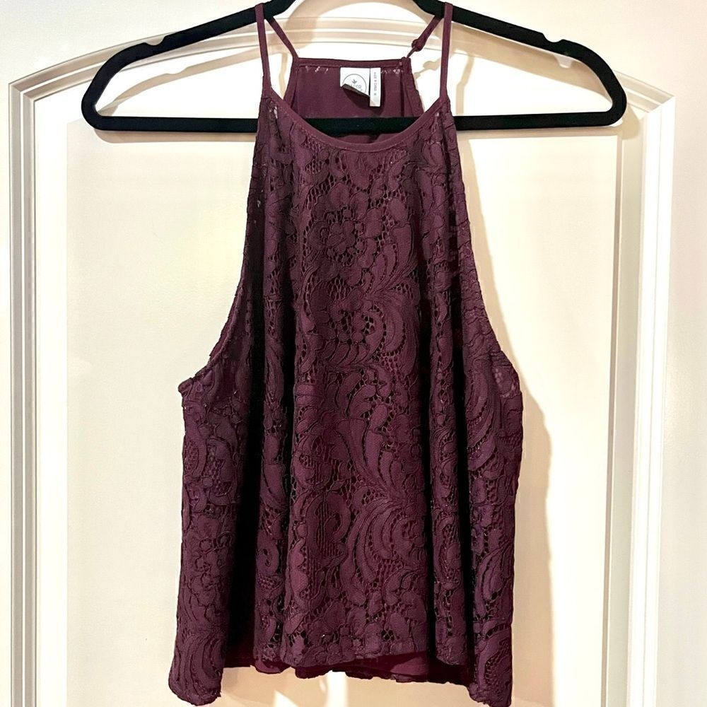 ANTHROPOLOGIE PAPER CRANE Lace Halter Top Maroon Burgundy Women’s Size Medium